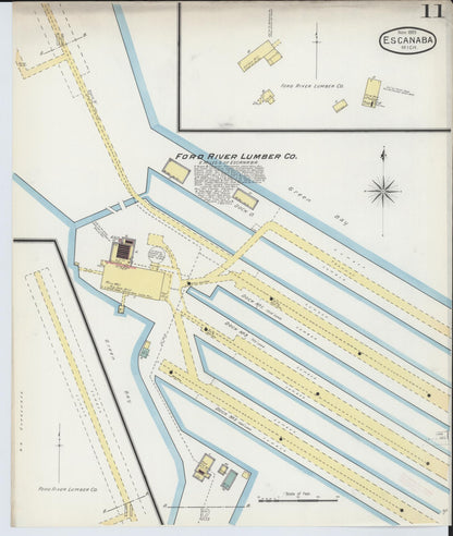 Sanborn Fire Insurance Map from Escanaba, Delta County, Michigan (1893), Sheet #0011 - Complete Map Set gallery image, historic Sanborn map, vintage wall art, Michigan Michigan