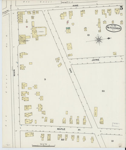 Sanborn Fire Insurance Map from Patchogue, Suffolk County, New York (1891), Sheet #0005 - Historic Sanborn Fire Insurance Map Print, vintage old map wall art, antique decor, genealogy gift, New York New York map