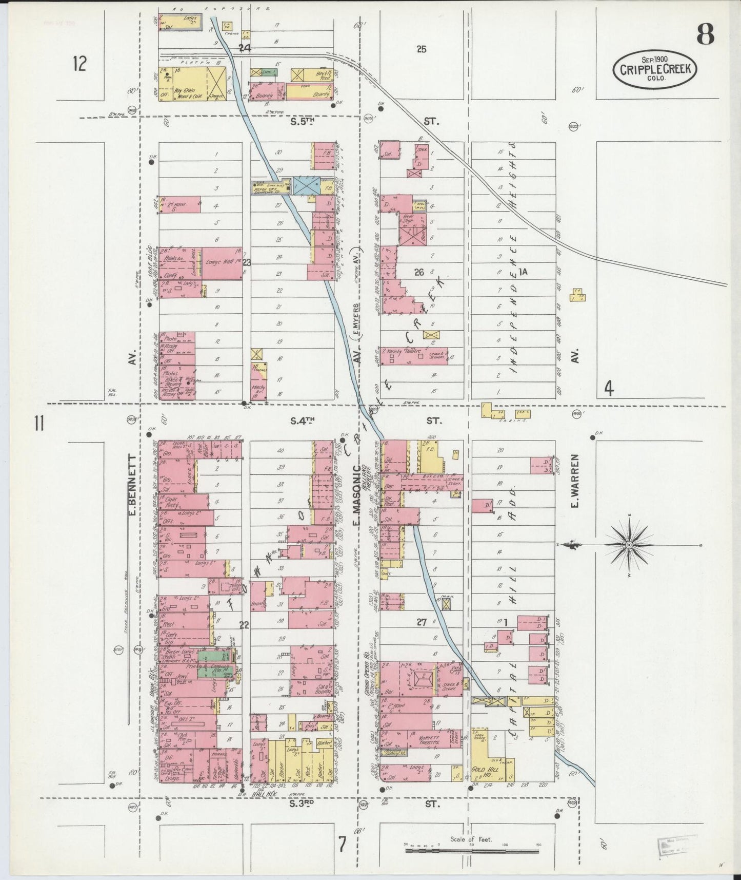 Sanborn Fire Insurance Map from Cripple Creek, Teller County, Colorado (1900), Sheet #0008 - Historic Sanborn Fire Insurance Map Print, vintage old map wall art, antique decor, genealogy gift, Colorado Colorado map