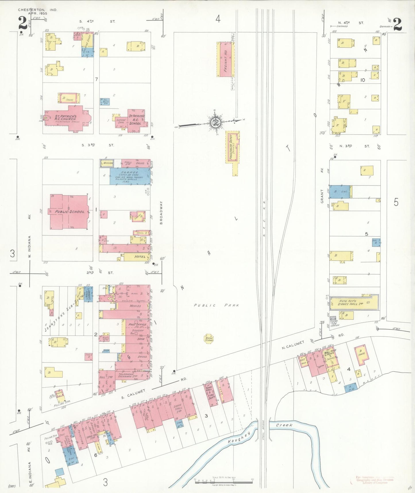 Sanborn Fire Insurance Map from Chesterton, Porter County, Indiana (1935), Sheet #0002 - Complete Map Set gallery image, historic Sanborn map, vintage wall art, Indiana Indiana
