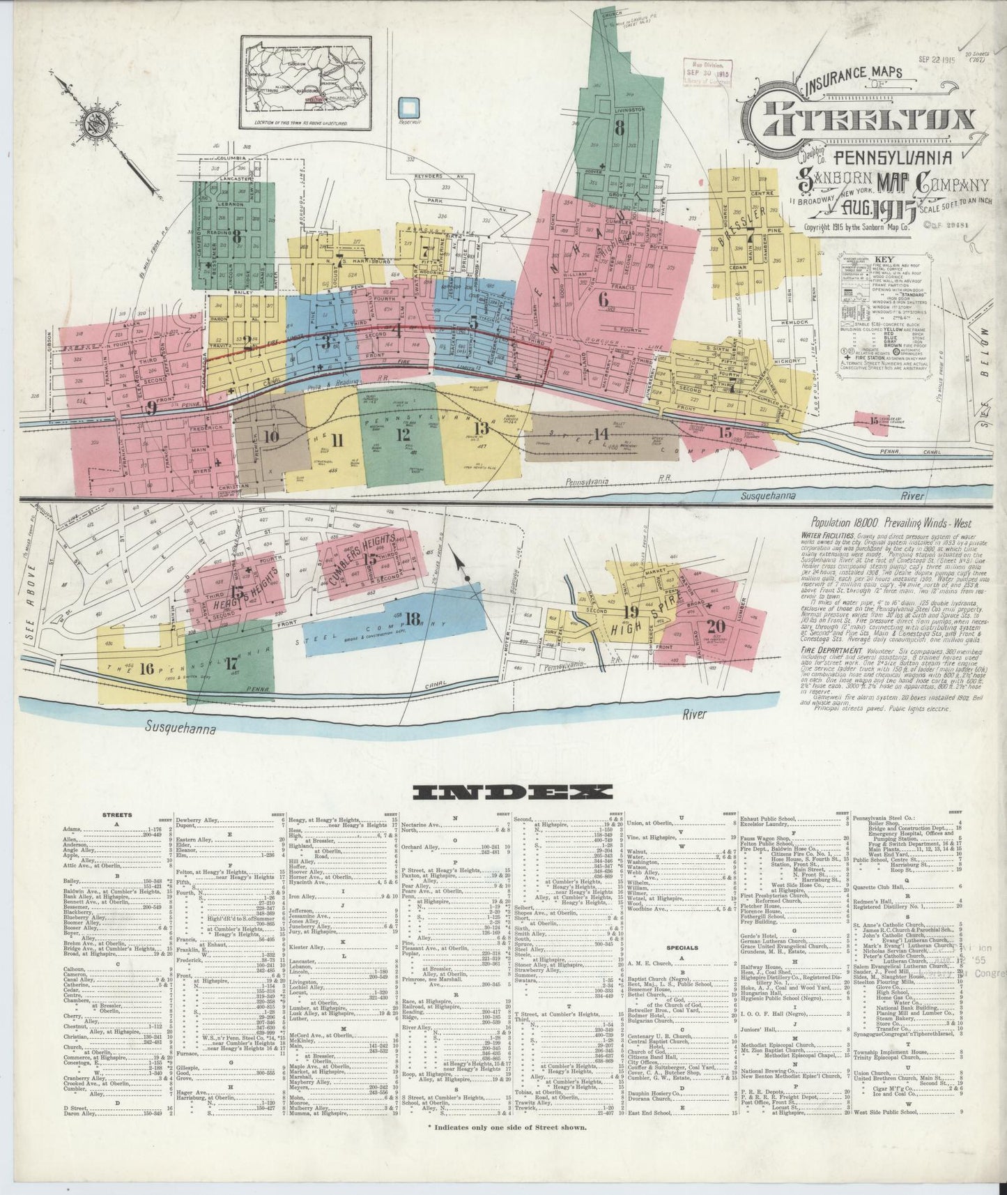 Sanborn Fire Insurance Map from Steelton, Dauphin County, Pennsylvania (1915), Sheet #0001 - Complete Map Set gallery image, historic Sanborn map, vintage wall art, Pennsylvania Pennsylvania