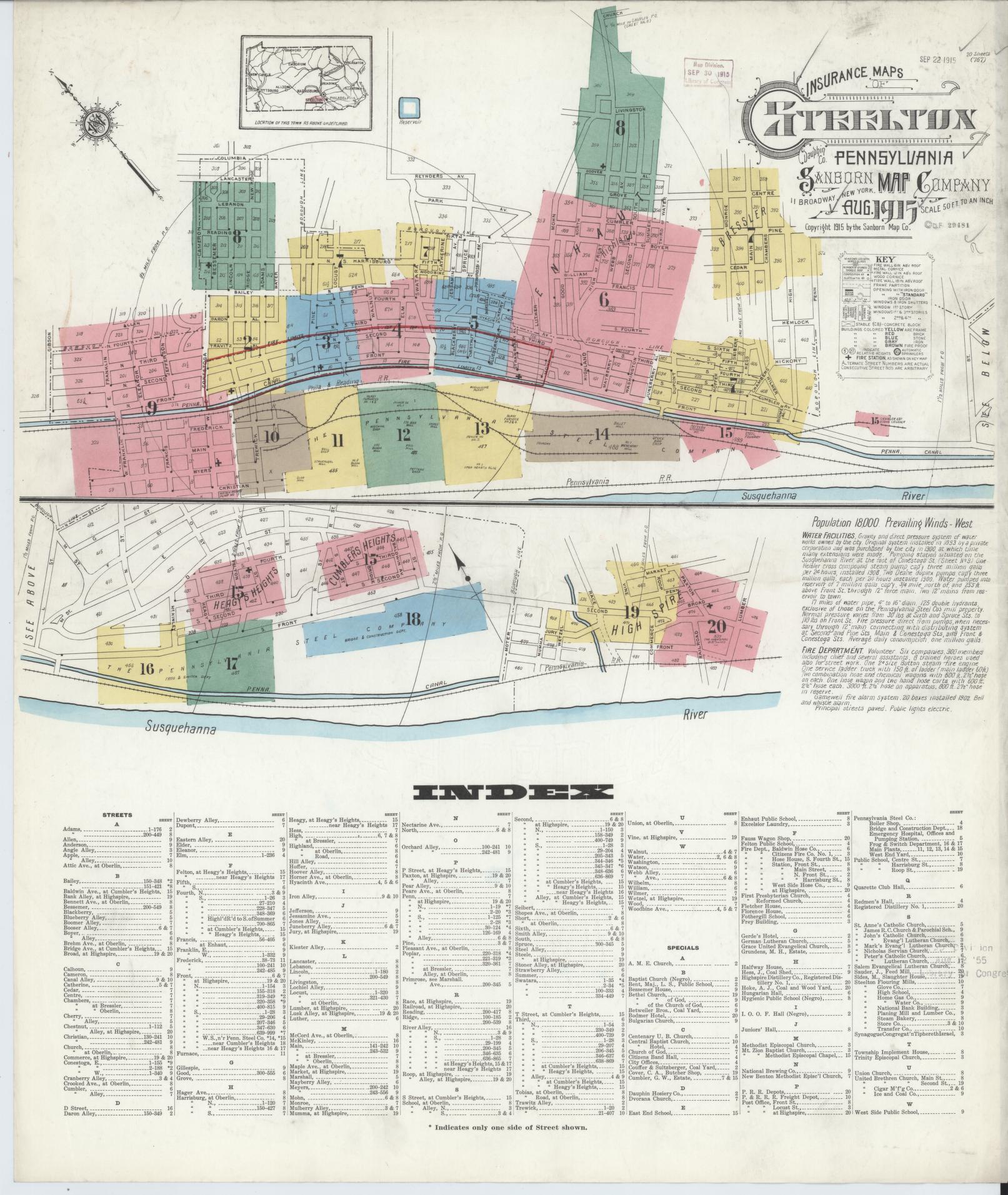 Sanborn Fire Insurance Map from Steelton, Dauphin County, Pennsylvania (1915), Sheet #0001 - Complete Map Set gallery image, historic Sanborn map, vintage wall art, Pennsylvania Pennsylvania