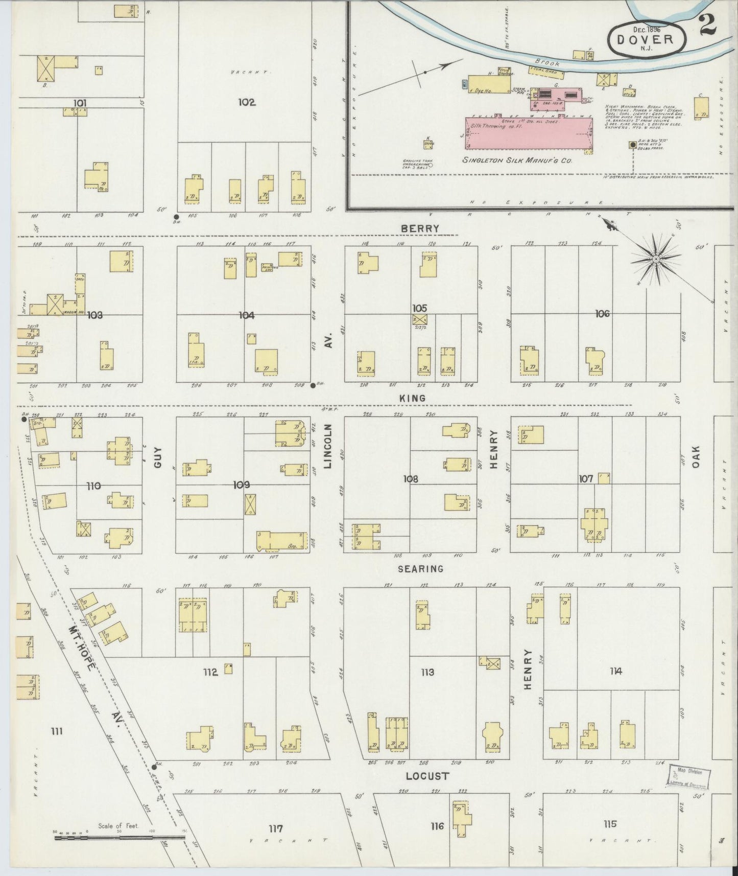 Sanborn Fire Insurance Map from Dover, Morris County, New Jersey (1896), Sheet #0002 - Historic Sanborn Fire Insurance Map Print, vintage old map wall art, antique decor, genealogy gift, New Jersey New Jersey map