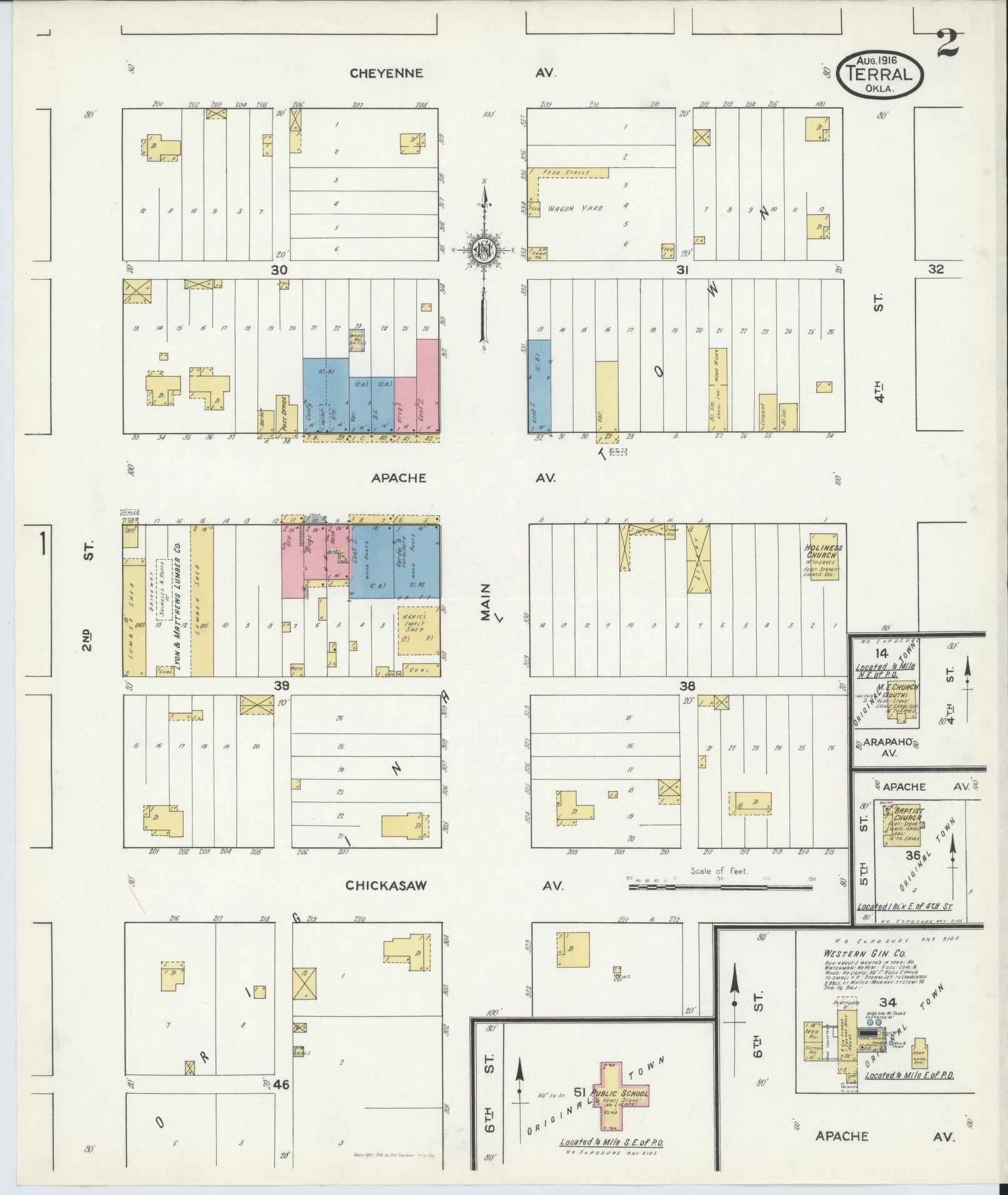 Sanborn Fire Insurance Map from Terral, Jefferson County, Oklahoma (1916), Sheet #0002 - Complete Map Set gallery image, historic Sanborn map, vintage wall art, Oklahoma Oklahoma