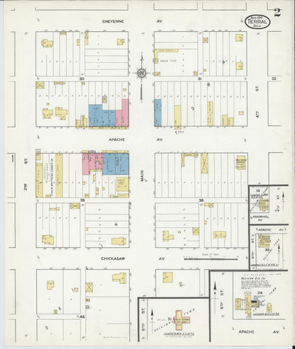 Sanborn Fire Insurance Map from Terral, Jefferson County, Oklahoma (1916), Sheet #0002 - Complete Map Set gallery image, historic Sanborn map, vintage wall art, Oklahoma Oklahoma