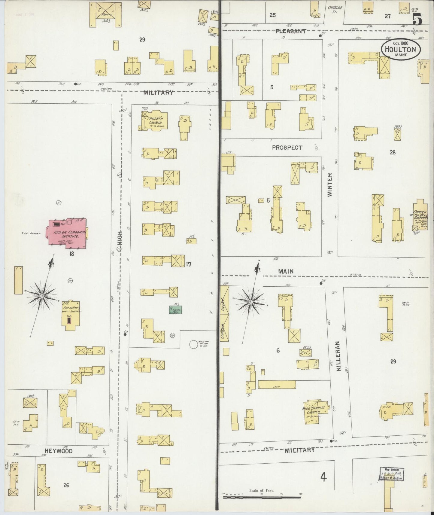 Sanborn Fire Insurance Map from Houlton, Aroostook County, Maine (1900), Sheet #0005 - Complete Map Set gallery image, historic Sanborn map, vintage wall art, Maine Maine