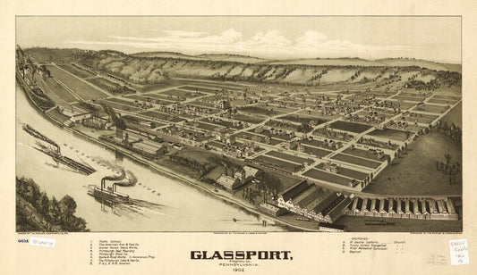 Glassport, Allegheny Co., Pennsylvania 1902. (1902) – Historic Bird’s-Eye View Panorama Print