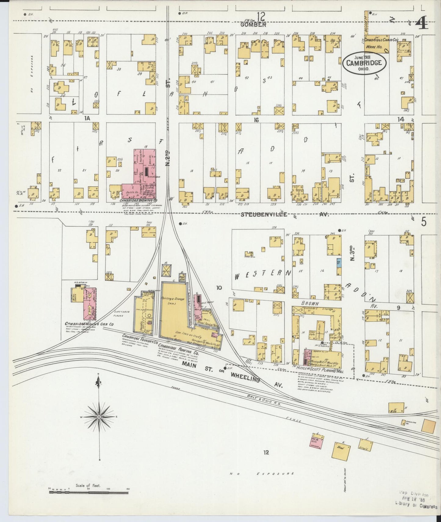 Sanborn Fire Insurance Map from Cambridge, Guernsey County, Ohio (1901), Sheet #0004 - Historic Sanborn Fire Insurance Map Print, vintage old map wall art, antique decor, genealogy gift, Ohio Ohio map