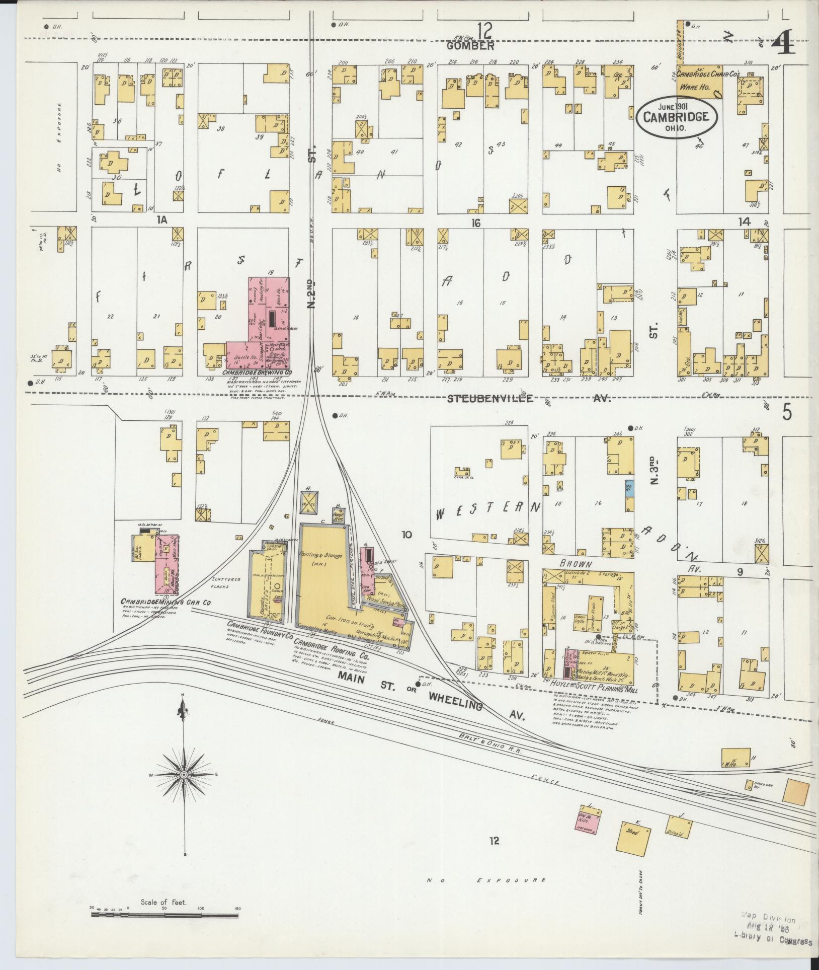 Sanborn Fire Insurance Map from Cambridge, Guernsey County, Ohio (1901), Sheet #0004 - Historic Sanborn Fire Insurance Map Print, vintage old map wall art, antique decor, genealogy gift, Ohio Ohio map