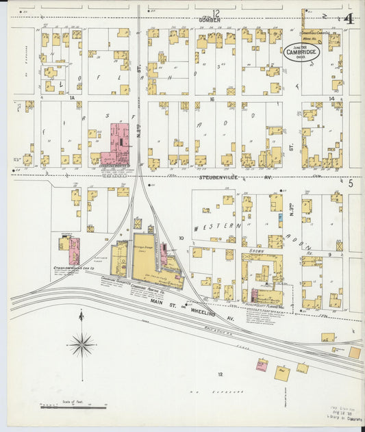 Sanborn Fire Insurance Map from Cambridge, Guernsey County, Ohio (1901), Sheet #0004 - Historic Sanborn Fire Insurance Map Print, vintage old map wall art, antique decor, genealogy gift, Ohio Ohio map