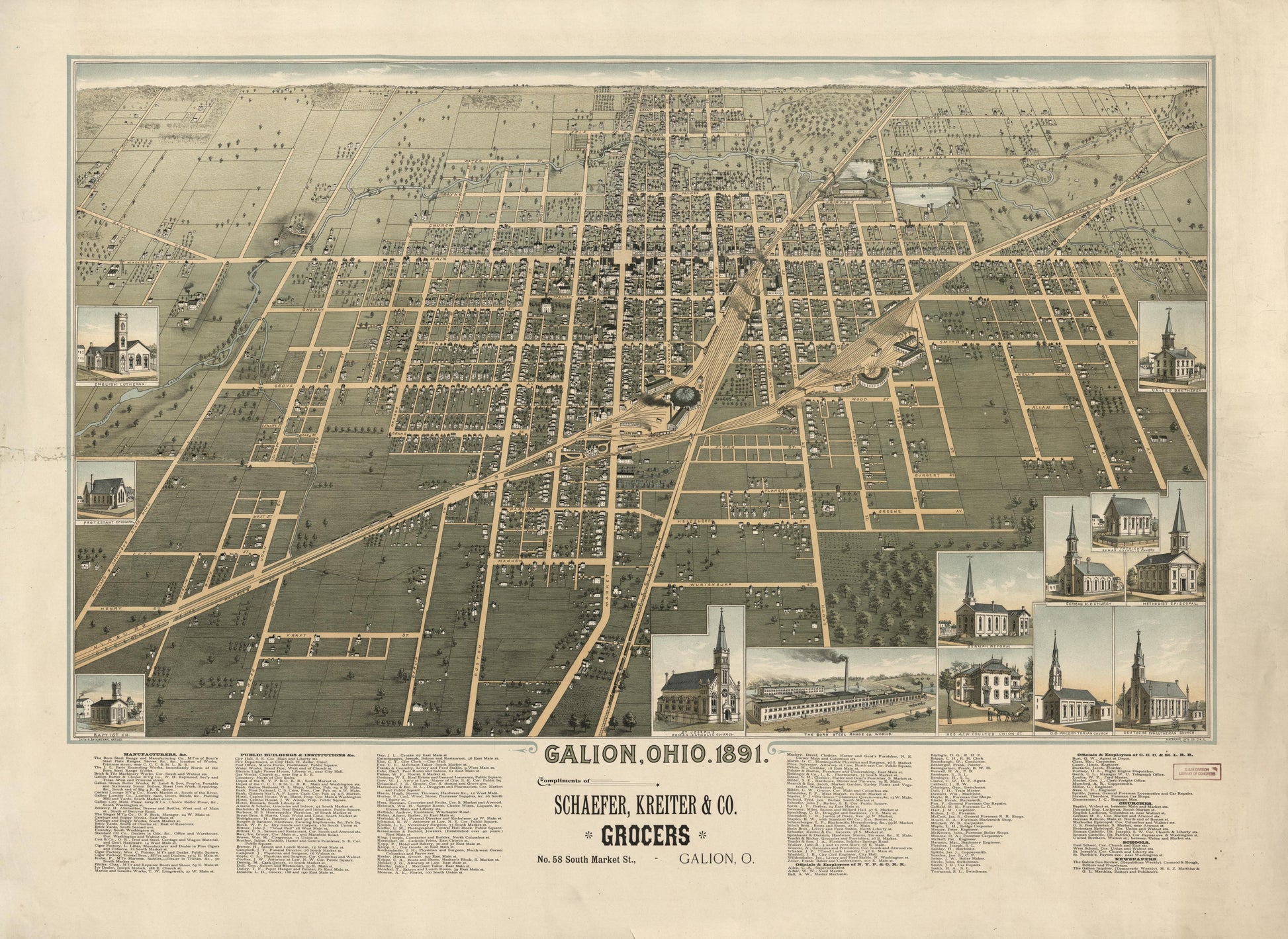 Galion, Ohio, 1891 (1891) – Historic Bird’s-Eye View Panorama Print