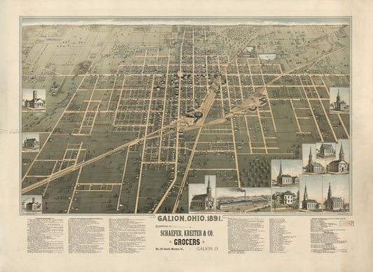 Galion, Ohio, 1891 (1891) – Historic Bird’s-Eye View Panorama Print