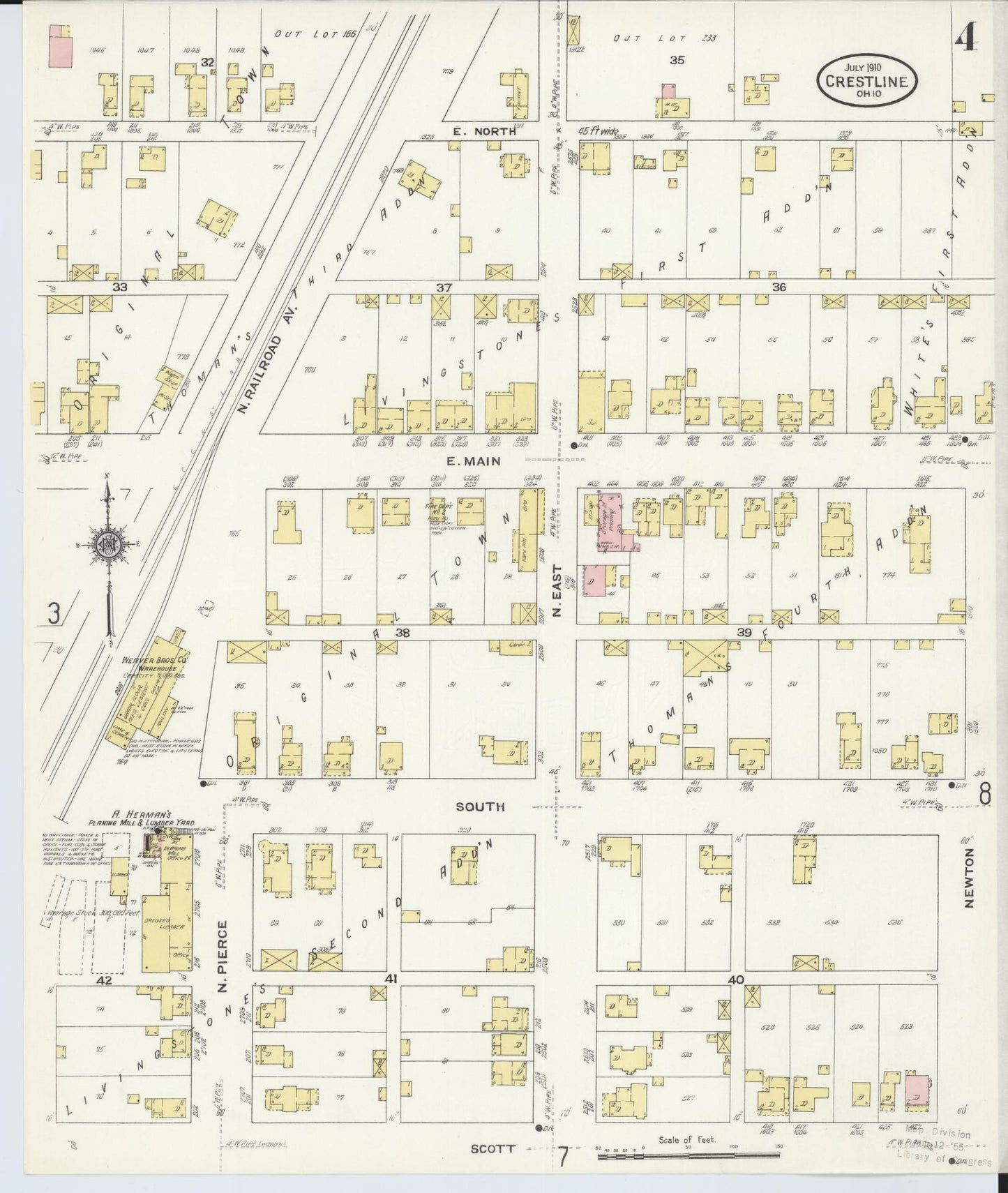 Sanborn Fire Insurance Map from Crestline, Crawford County, Ohio (1910), Sheet #0004 - Complete Map Set gallery image, historic Sanborn map, vintage wall art, Ohio Ohio