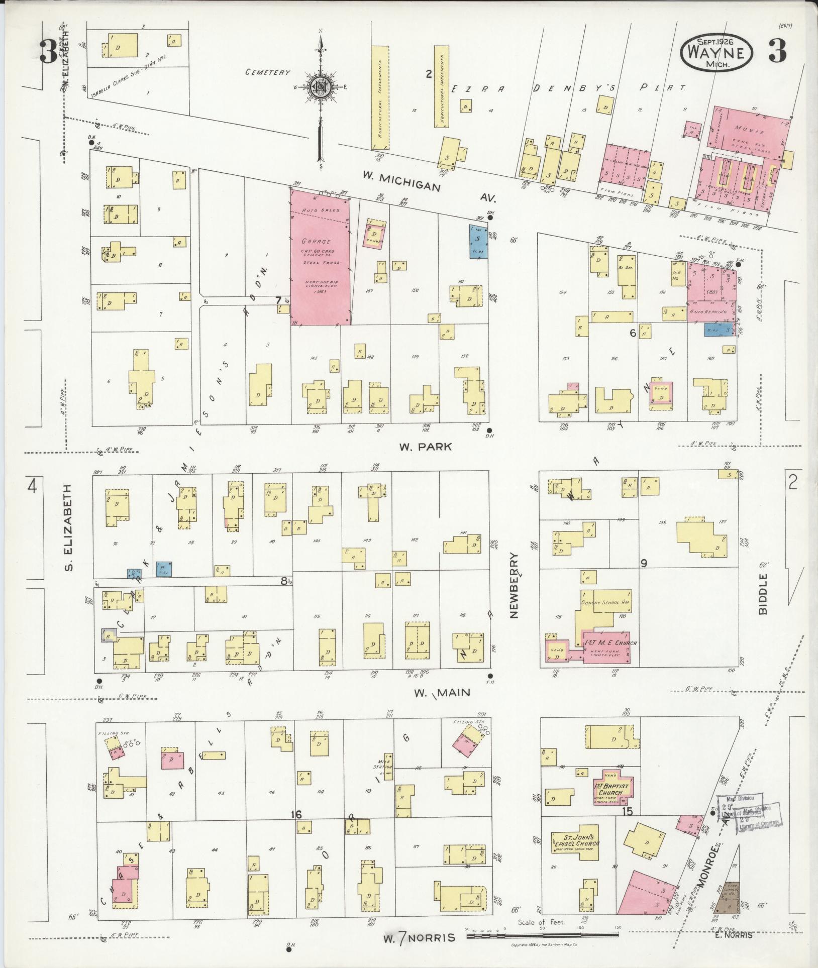 Sanborn Fire Insurance Map from Wayne, Wayne County, Michigan (1926), Sheet #0003 - Complete Map Set gallery image, historic Sanborn map, vintage wall art, Michigan Michigan