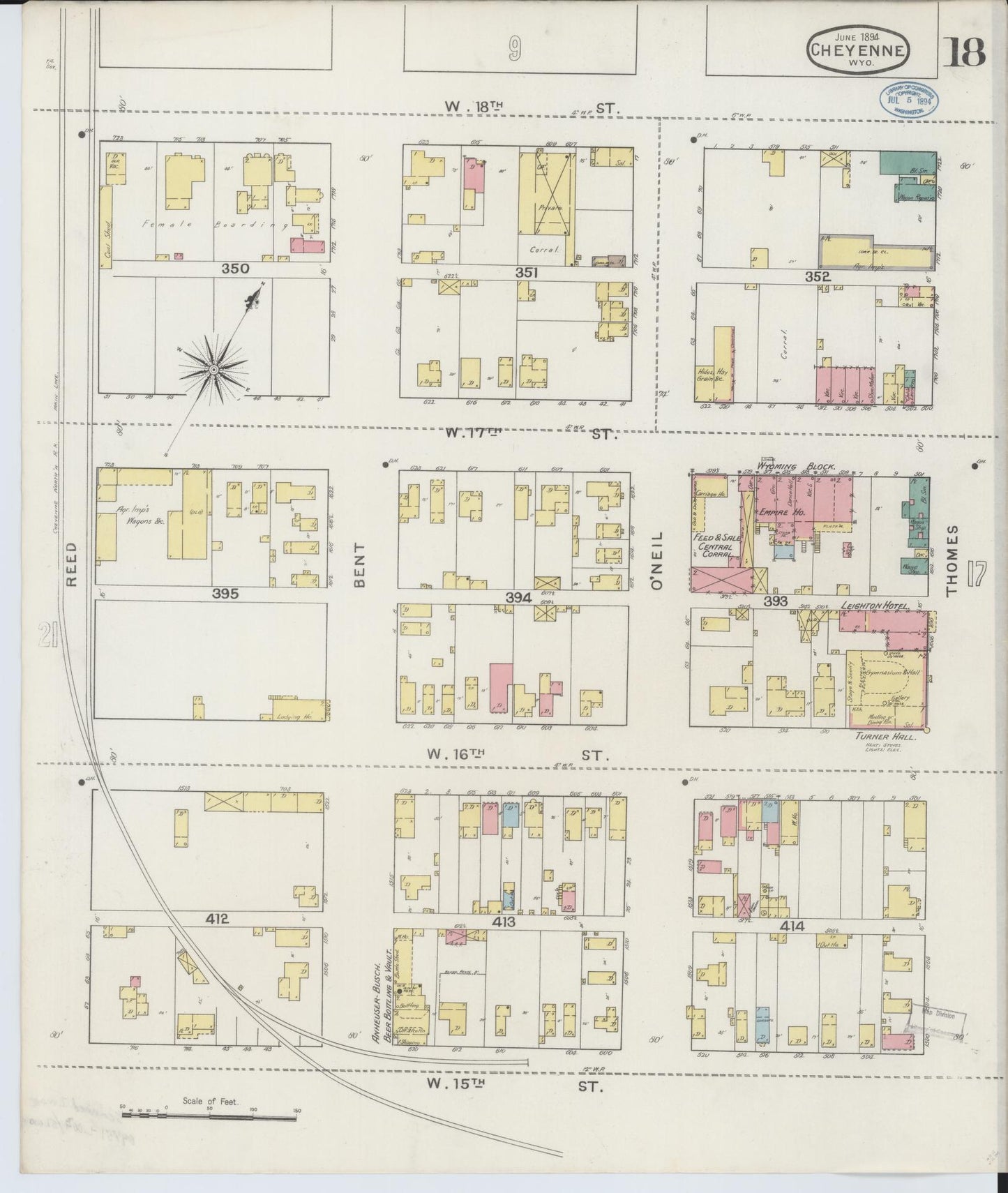Sanborn Fire Insurance Map from Cheyenne, Laramie County, Wyoming (1894), Sheet #0018 - Complete Map Set gallery image, historic Sanborn map, vintage wall art, Wyoming Wyoming