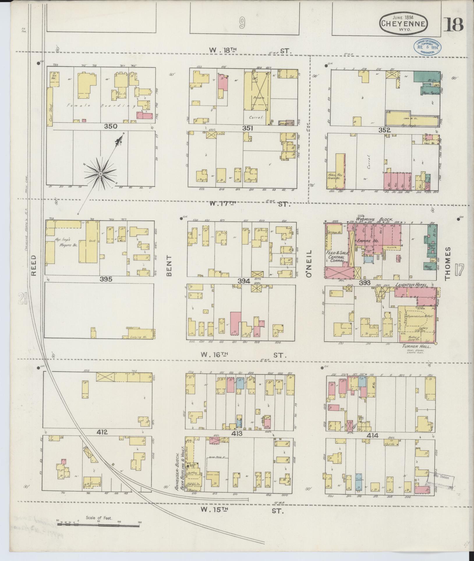 Sanborn Fire Insurance Map from Cheyenne, Laramie County, Wyoming (1894), Sheet #0018 - Complete Map Set gallery image, historic Sanborn map, vintage wall art, Wyoming Wyoming