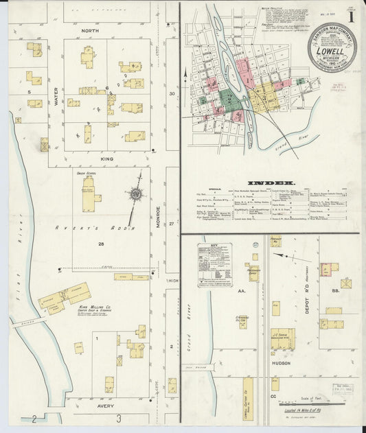 Sanborn Fire Insurance Map from Lowell, Kent County, Michigan (1910), Sheet #0003 - Historic Sanborn Fire Insurance Map Print, vintage old map wall art, antique decor, genealogy gift, Michigan Michigan map