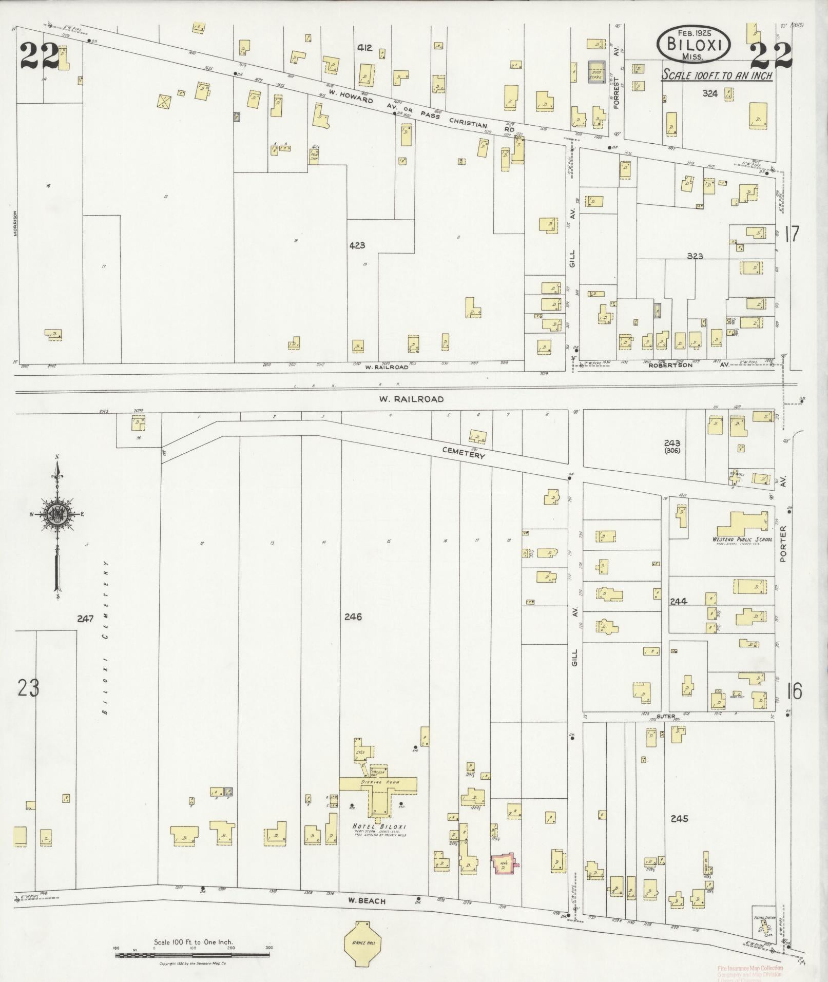 Sanborn Fire Insurance Map from Biloxi, Harrison County, Mississippi (1925), Sheet #0022 - Complete Map Set gallery image, historic Sanborn map, vintage wall art, Mississippi Mississippi