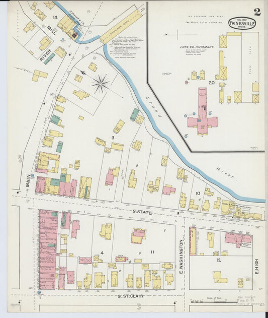 Sanborn Fire Insurance Map from Painesville, Lake County, Ohio (1892), Sheet #0002 - Historic Sanborn Fire Insurance Map Print, vintage old map wall art, antique decor, genealogy gift, Ohio Ohio map