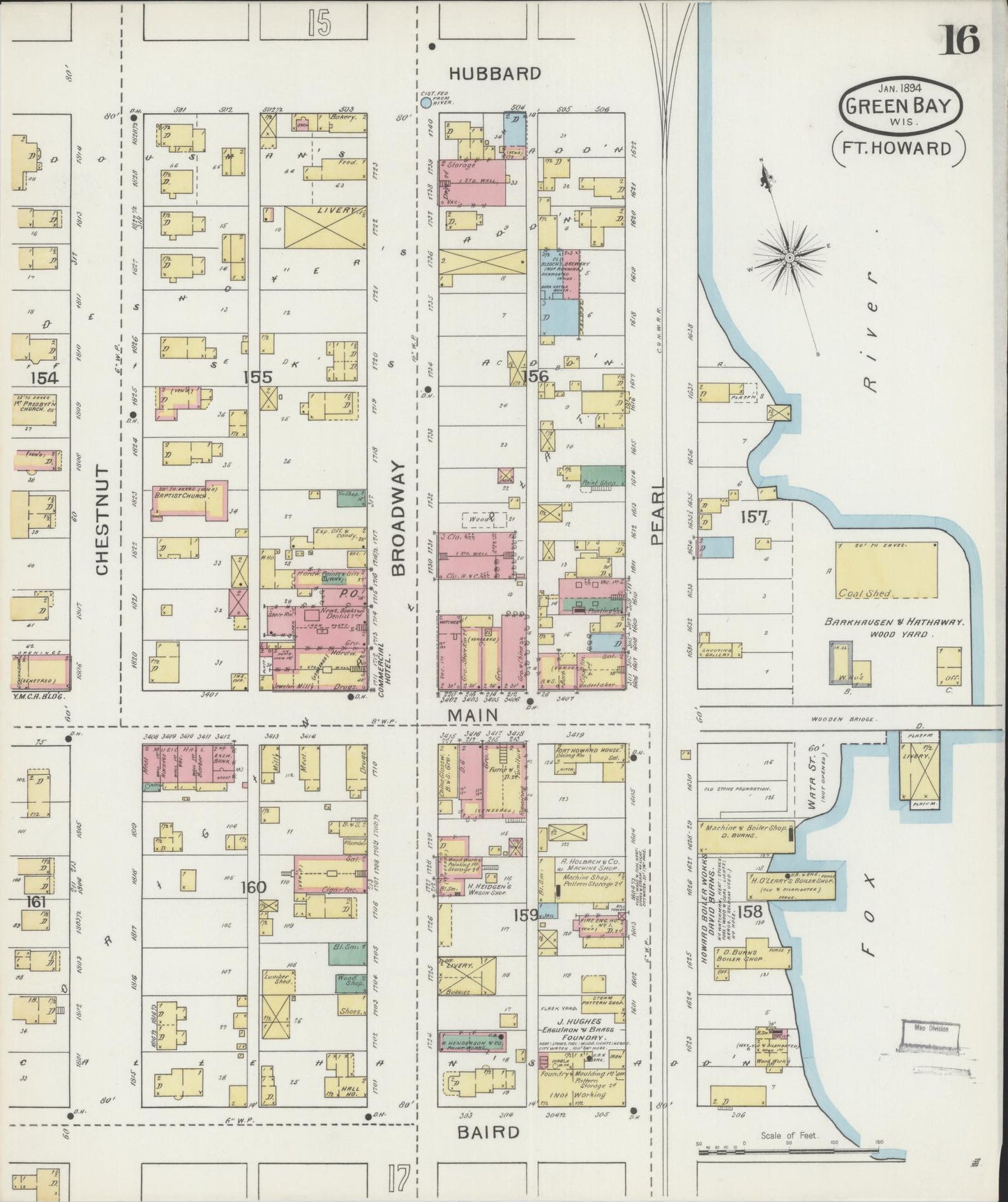 Sanborn Fire Insurance Map from Green Bay, Brown County, Wisconsin (1894), Sheet #0016 - Historic Sanborn Fire Insurance Map Print, vintage old map wall art, antique decor, genealogy gift, Wisconsin Wisconsin map
