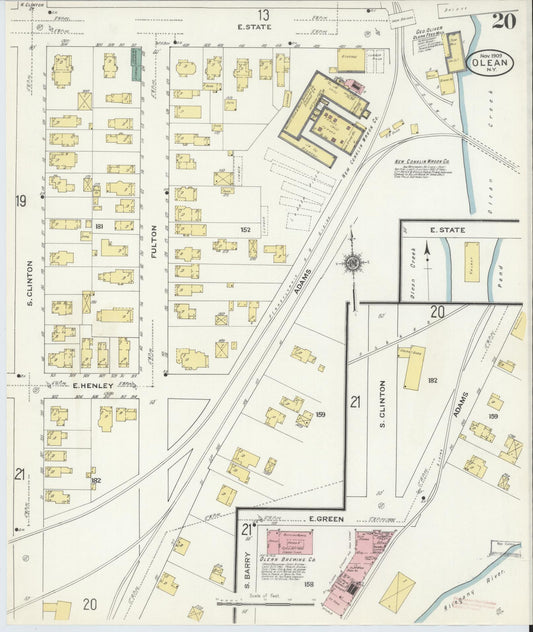 Sanborn Fire Insurance Map from Olean, Cattaraugus County, New York (1909), Sheet #0020 - Historic Sanborn Fire Insurance Map Print, vintage old map wall art, antique decor, genealogy gift, New York New York map