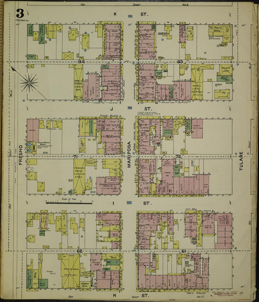 Sanborn Fire Insurance Map from Fresno, Fresno County, California (1888), Sheet #0003 - Historic Sanborn Fire Insurance Map Print, vintage old map wall art, antique decor, genealogy gift, California California map
