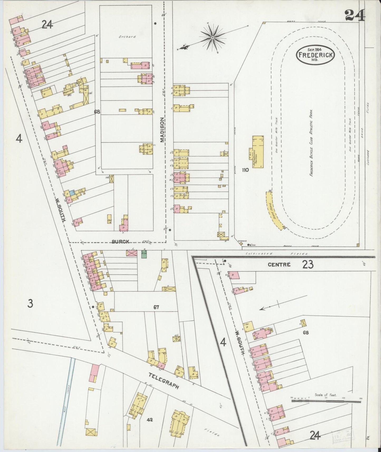 Frederick, Maryland - 1904 - Sanborn Fire Insurance Map, Sheet #0024 - Historic Sanborn Fire Insurance Map Print, Frederick Maryland 1904 0024 vintage old map wall art