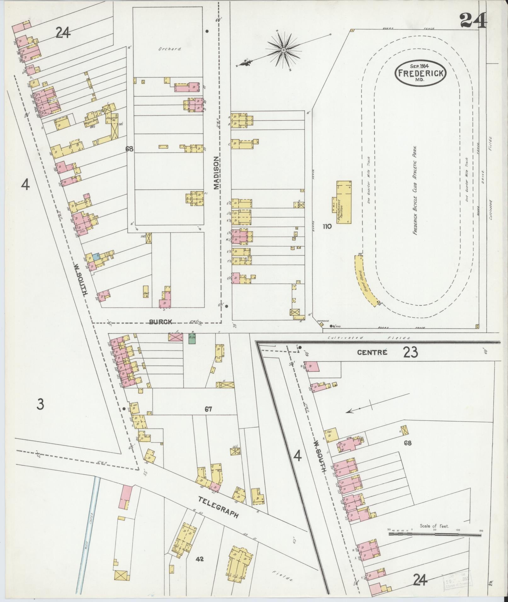 Frederick, Maryland - 1904 - Sanborn Fire Insurance Map, Sheet #0024 - Historic Sanborn Fire Insurance Map Print, Frederick Maryland 1904 0024 vintage old map wall art