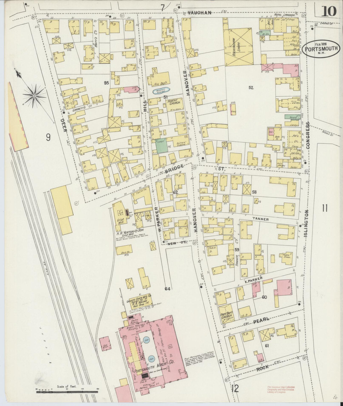 Sanborn Fire Insurance Map from Portsmouth, Rockingham County, New Hampshire (1898), Sheet #0010 - Historic Sanborn Fire Insurance Map Print, vintage old map wall art, antique decor, genealogy gift, New Hampshire New Hampshire map