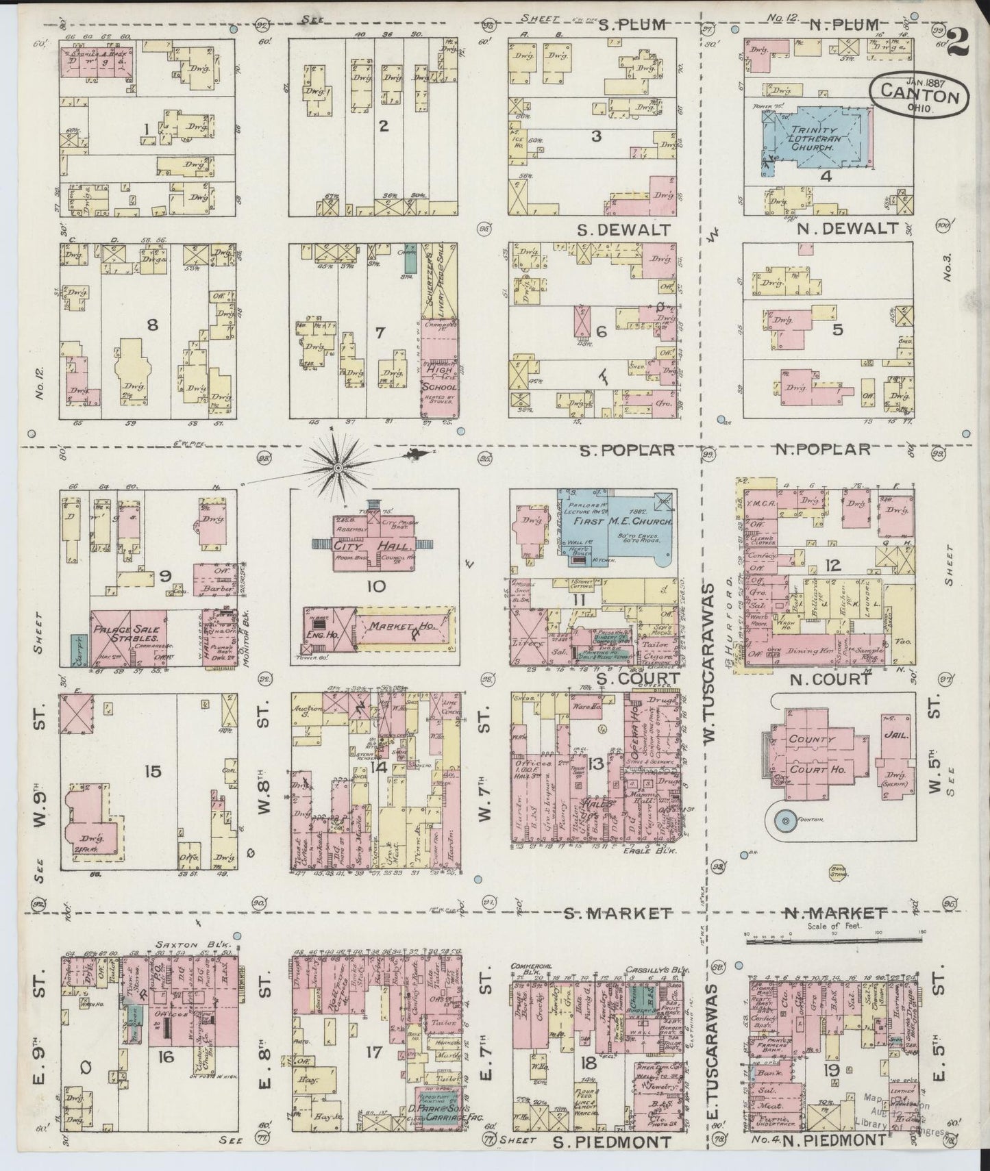Sanborn Fire Insurance Map from Canton, Stark County, Ohio (1887), Sheet #0002 - Historic Sanborn Fire Insurance Map Print, vintage old map wall art, antique decor, genealogy gift, Ohio Ohio map
