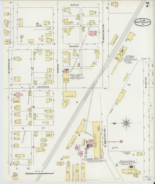Sanborn Fire Insurance Map from Hartford City, Blackford County, Indiana (1896), Sheet #0007 - Historic Sanborn Fire Insurance Map Print, vintage old map wall art, antique decor, genealogy gift, Indiana Indiana map
