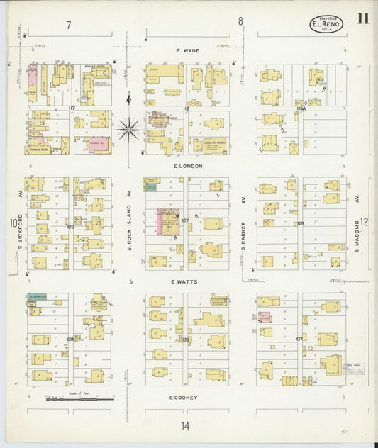 Sanborn Fire Insurance Map from El Reno, Canadian County, Oklahoma (1908), Sheet #0011 - Historic Sanborn Fire Insurance Map Print, vintage old map wall art, antique decor, genealogy gift, Oklahoma Oklahoma map