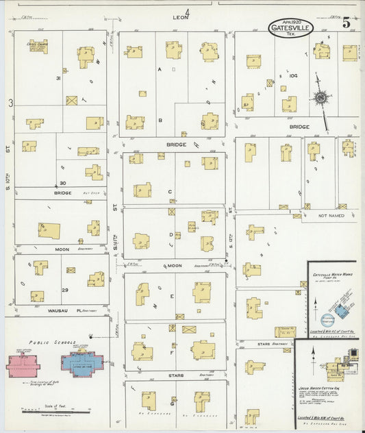 Sanborn Fire Insurance Map from Gatesville, Coryell County, Texas (1920), Sheet #0005 - Historic Sanborn Fire Insurance Map Print, vintage old map wall art, antique decor, genealogy gift, Texas Texas map