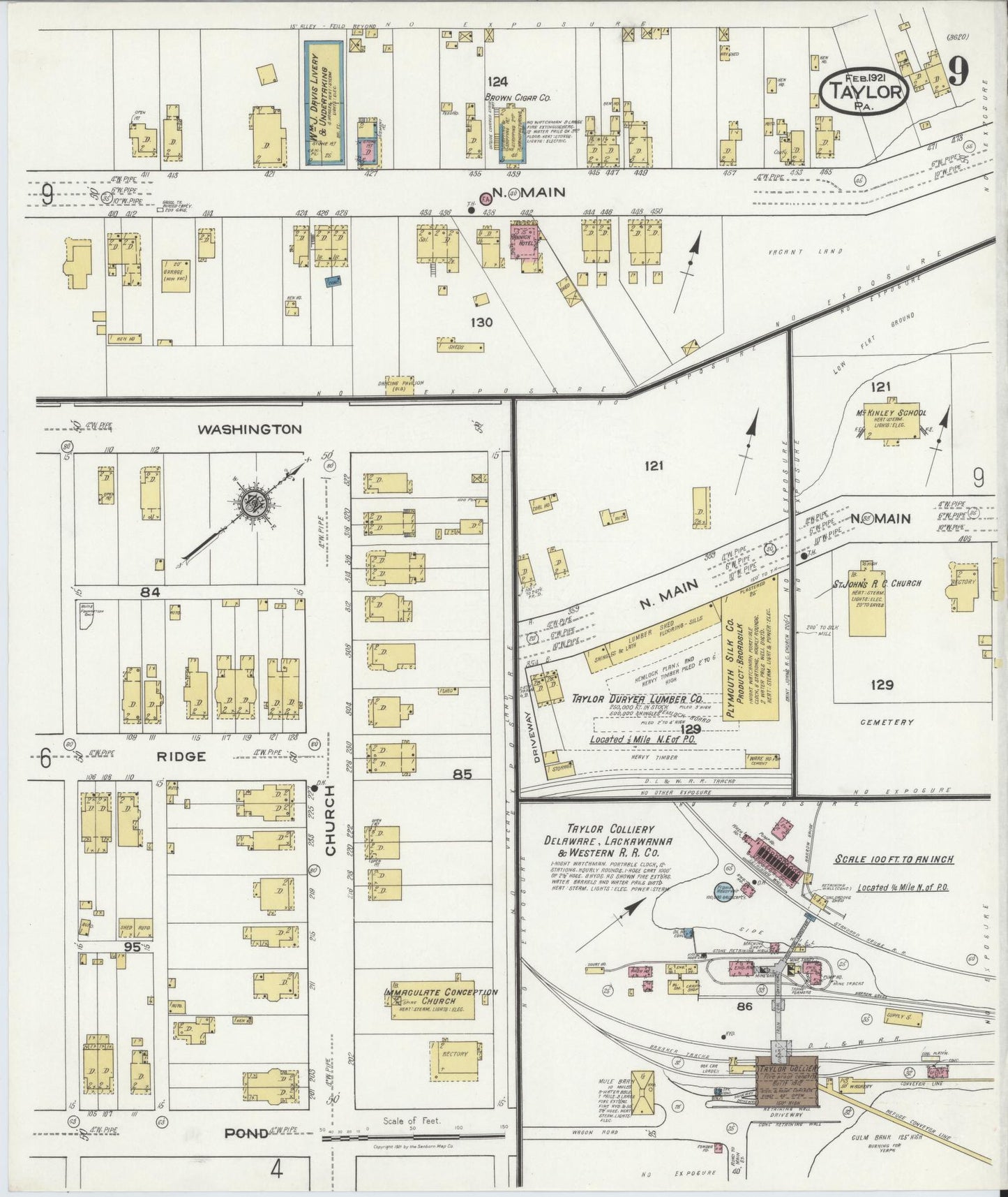 Sanborn Fire Insurance Map from Taylor, Lackawanna County, Pennsylvania (1921), Sheet #0009 - Complete Map Set gallery image, historic Sanborn map, vintage wall art, Pennsylvania Pennsylvania
