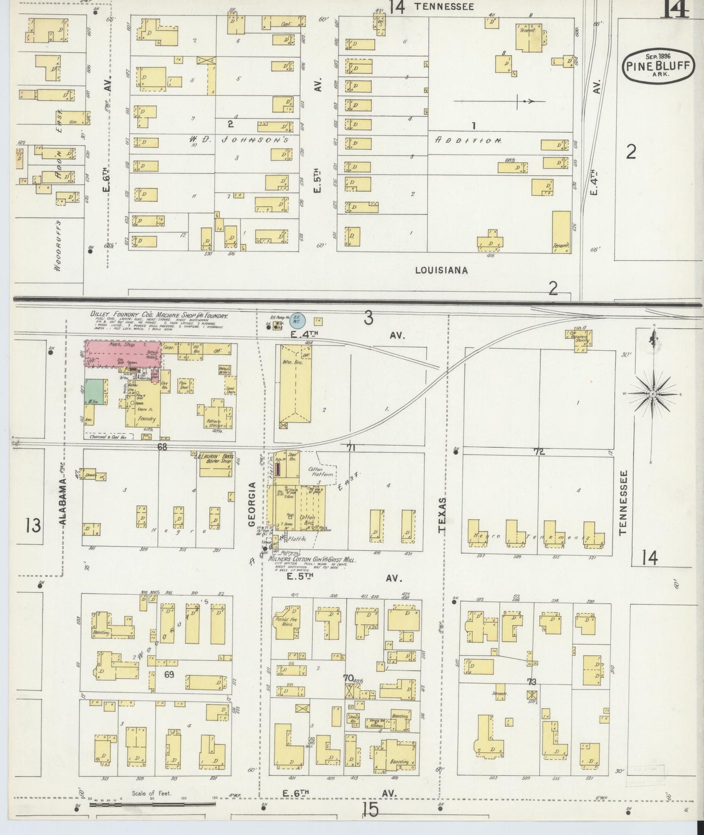 Sanborn Fire Insurance Map from Pine Bluff, Jefferson County, Arkansas (1896), Sheet #0014 - Complete Map Set gallery image, historic Sanborn map, vintage wall art, Arkansas Arkansas