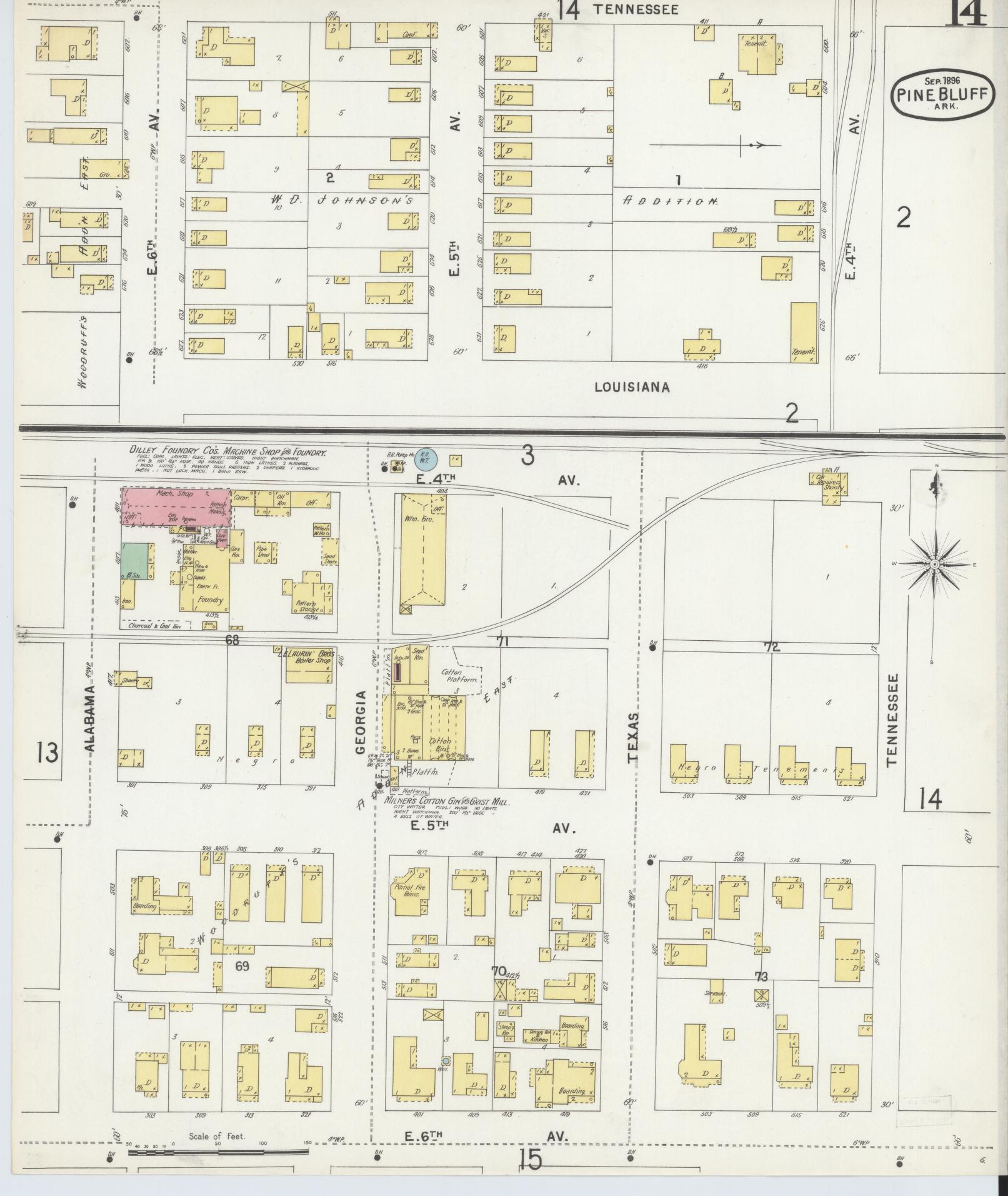 Sanborn Fire Insurance Map from Pine Bluff, Jefferson County, Arkansas (1896), Sheet #0014 - Complete Map Set gallery image, historic Sanborn map, vintage wall art, Arkansas Arkansas