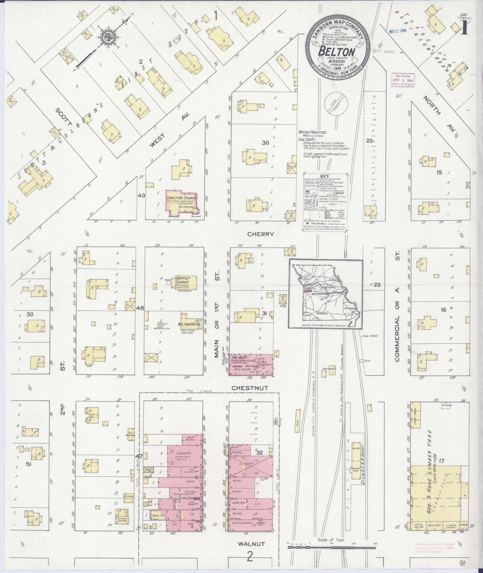 Sanborn Fire Insurance Map from Belton, Cass County, Missouri. (1914) – Historic Sanborn Fire Insurance Map Print