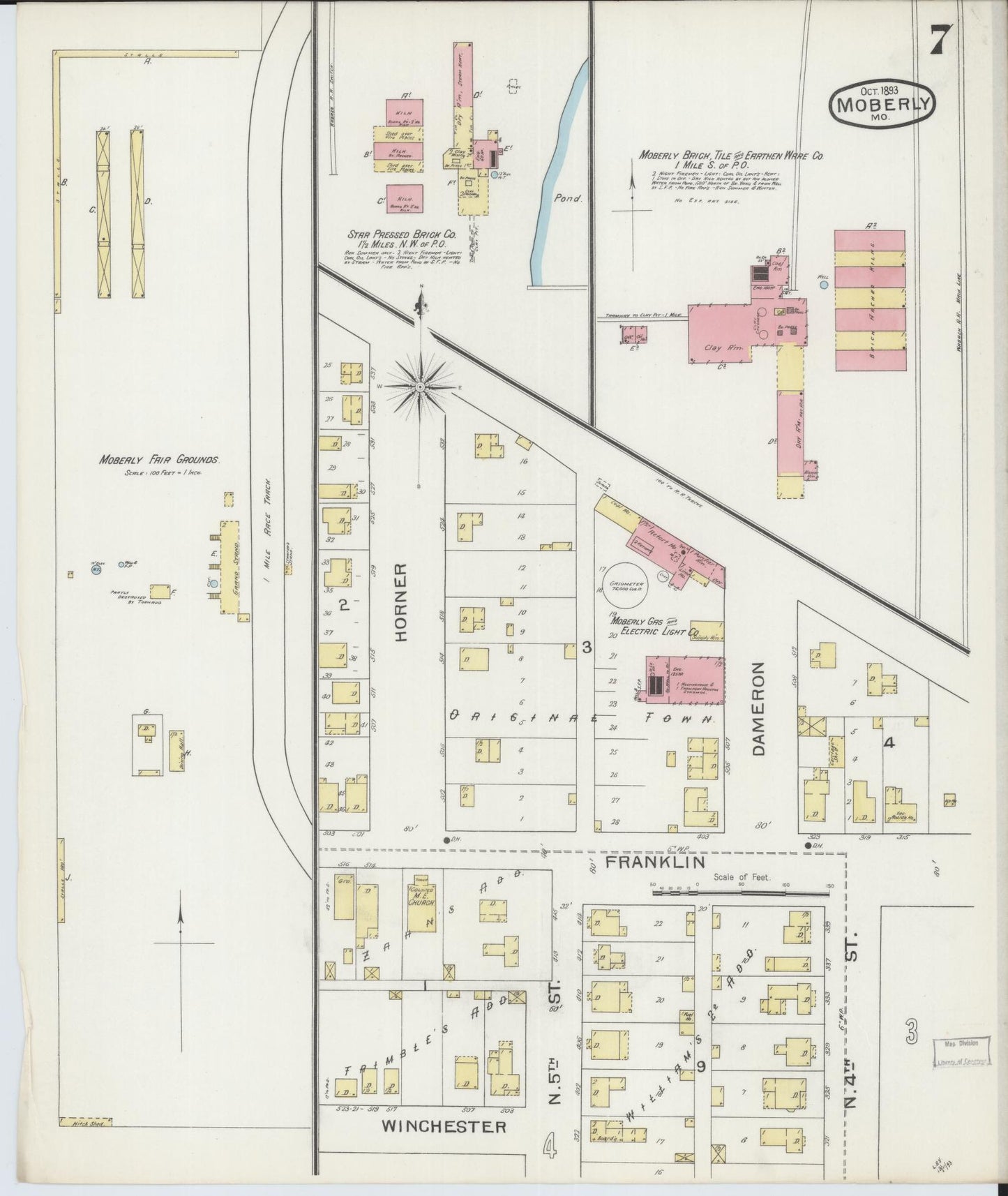 Sanborn Fire Insurance Map from Moberly, Randolph County, Missouri (1893), Sheet #0007 - Historic Sanborn Fire Insurance Map Print, vintage old map wall art, antique decor, genealogy gift, Missouri Missouri map