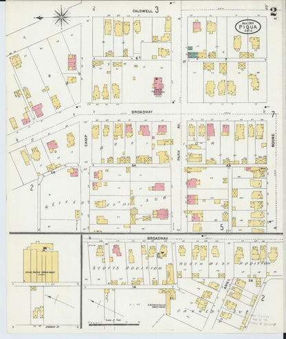 Sanborn Fire Insurance Map from Piqua, Miami County, Ohio (1905), Sheet #0002 - Historic Sanborn Fire Insurance Map Print, vintage old map wall art, antique decor, genealogy gift, Ohio Ohio map