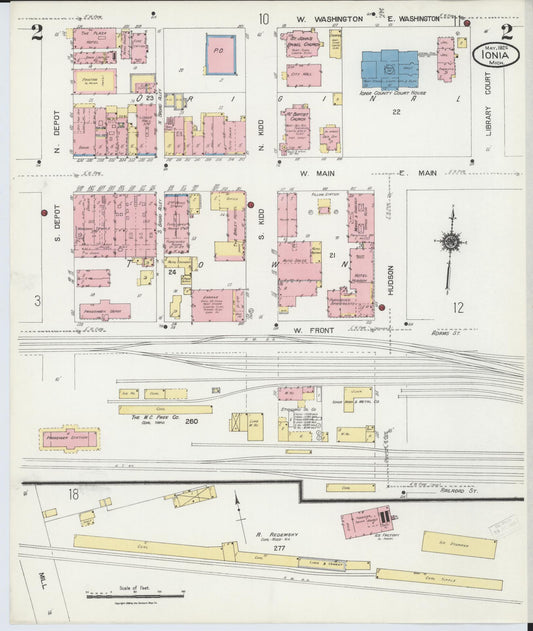 Sanborn Fire Insurance Map from Ionia, Ionia County, Michigan (1924), Sheet #0002 - Historic Sanborn Fire Insurance Map Print, vintage old map wall art, antique decor, genealogy gift, Michigan Michigan map