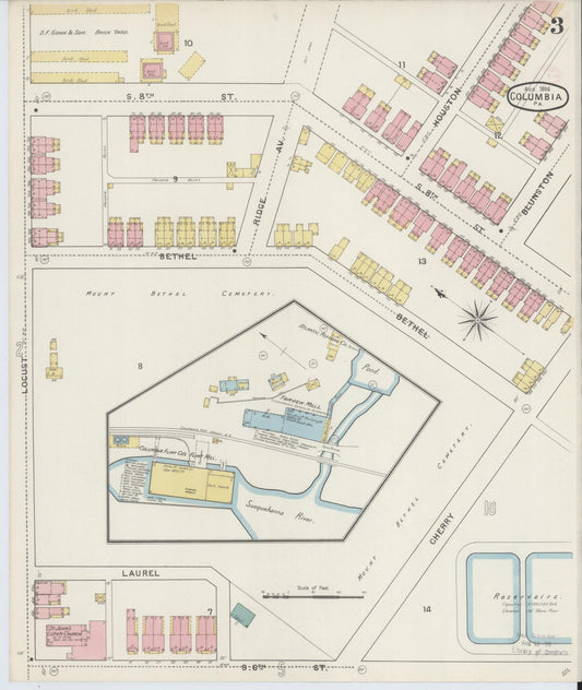 Sanborn Fire Insurance Map from Columbia, Lancaster County, Pennsylvania (1894), Sheet #0003 - Historic Sanborn Fire Insurance Map Print, vintage old map wall art, antique decor, genealogy gift, Pennsylvania Pennsylvania map