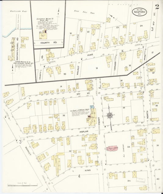 Sanborn Fire Insurance Map from Seaford, Sussex County, Delaware (1910), Sheet #0002 - Historic Sanborn Fire Insurance Map Print, vintage old map wall art, antique decor, genealogy gift, Delaware Delaware map