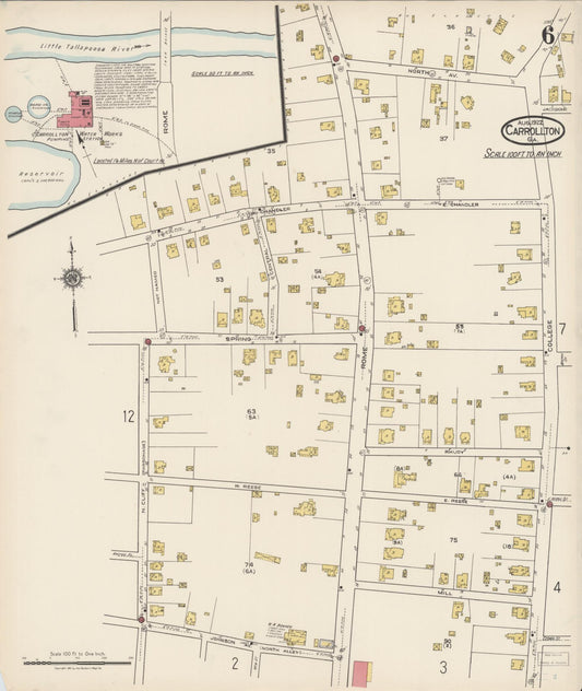 Sanborn Fire Insurance Map from Carrollton, Carroll County, Georgia (1922), Sheet #0006 - Historic Sanborn Fire Insurance Map Print, vintage old map wall art, antique decor, genealogy gift, Georgia Georgia map