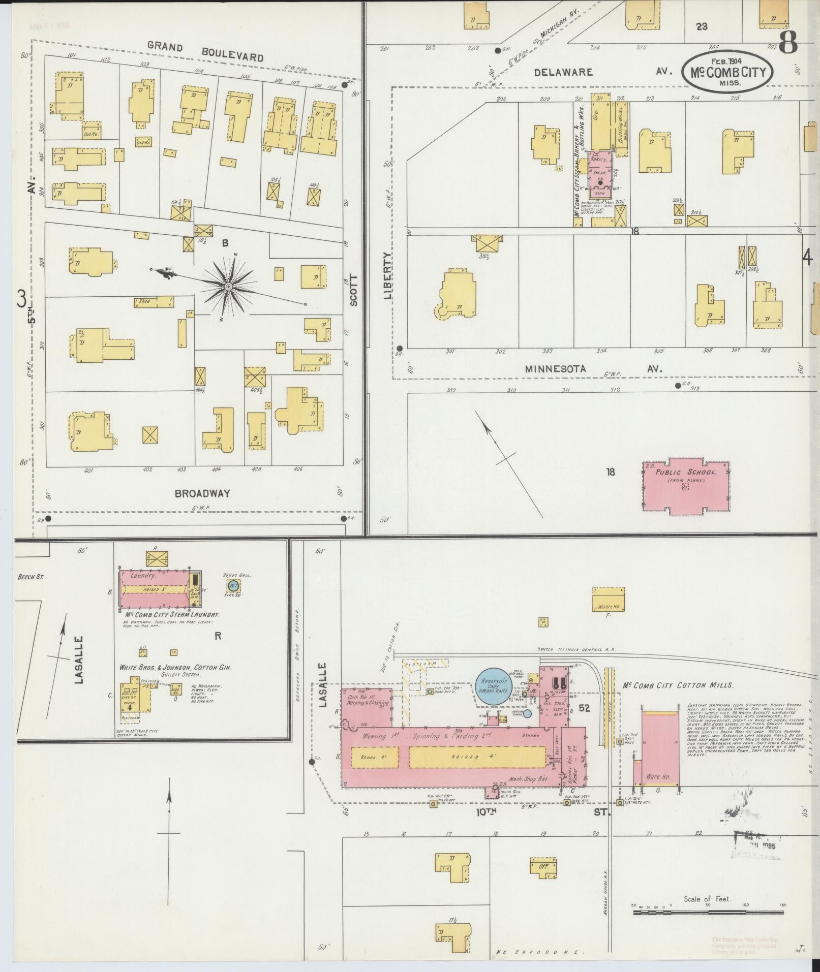 Sanborn Fire Insurance Map from McComb, Pike County, Mississippi (1904), Sheet #0008 - Complete Map Set gallery image, historic Sanborn map, vintage wall art, Mississippi Mississippi