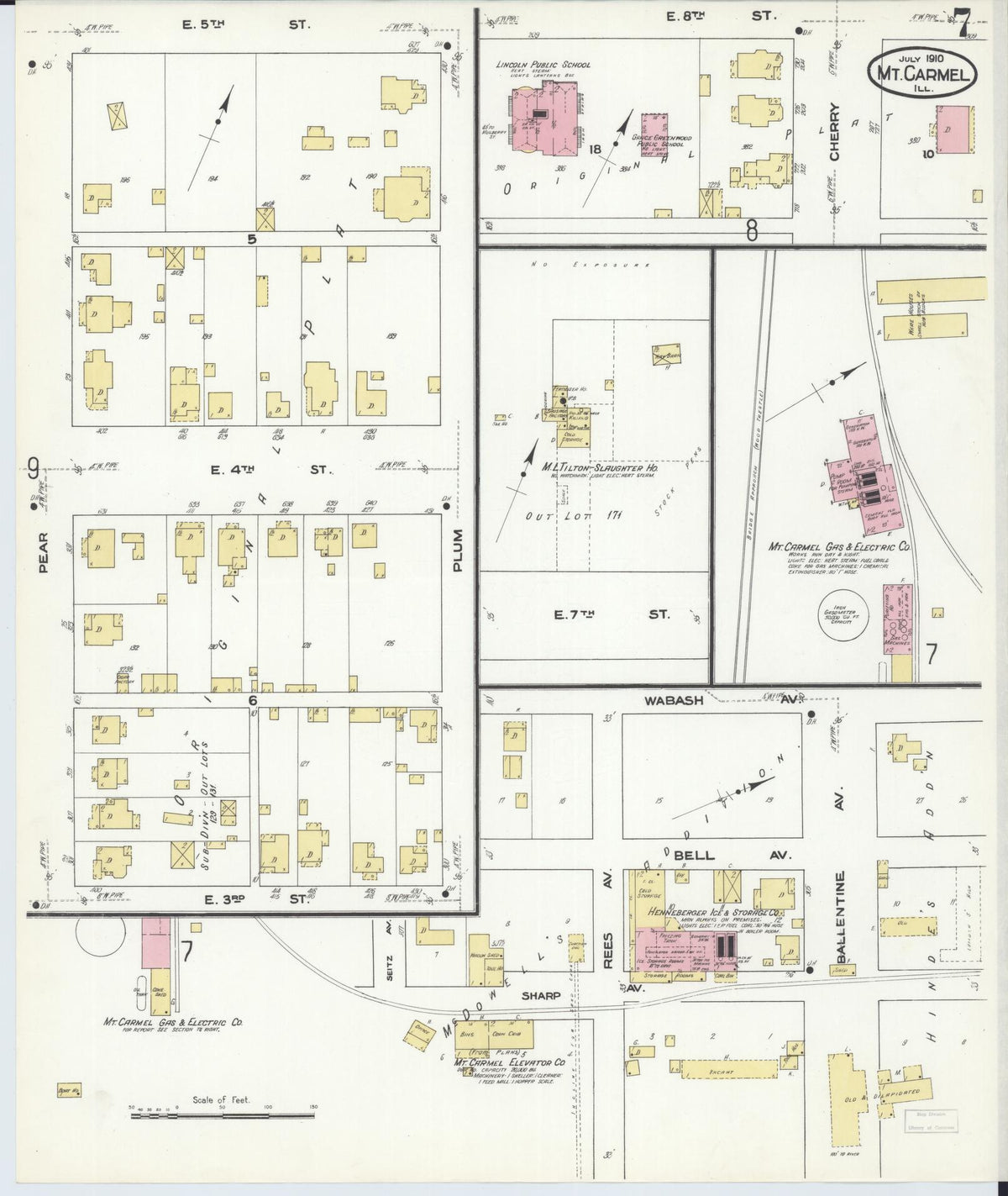 Sanborn Fire Insurance Map from Mount Carmel, Wabash County, Illinois (1910), Sheet #0007 - Complete Map Set gallery image, historic Sanborn map, vintage wall art, Illinois Illinois