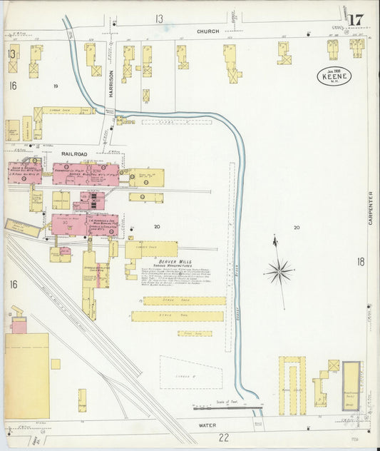 Sanborn Fire Insurance Map from Keene, Cheshire County, New Hampshire (1908), Sheet #0017 - Historic Sanborn Fire Insurance Map Print, vintage old map wall art, antique decor, genealogy gift, New Hampshire New Hampshire map