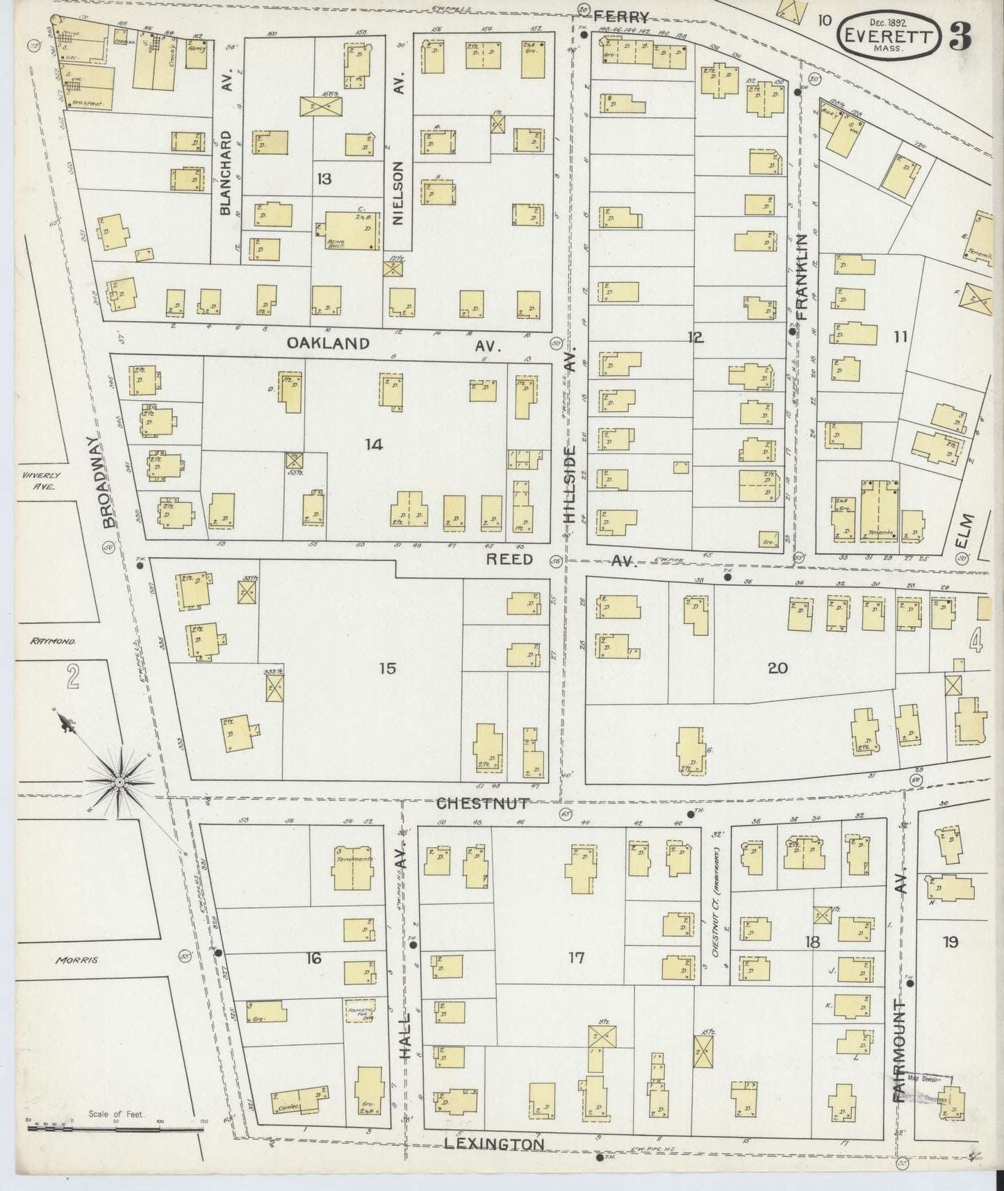 Sanborn Fire Insurance Map from Everett, Middlesex County, Massachusetts (1892), Sheet #0003 - Historic Sanborn Fire Insurance Map Print, vintage old map wall art, antique decor, genealogy gift, Massachusetts Massachusetts map