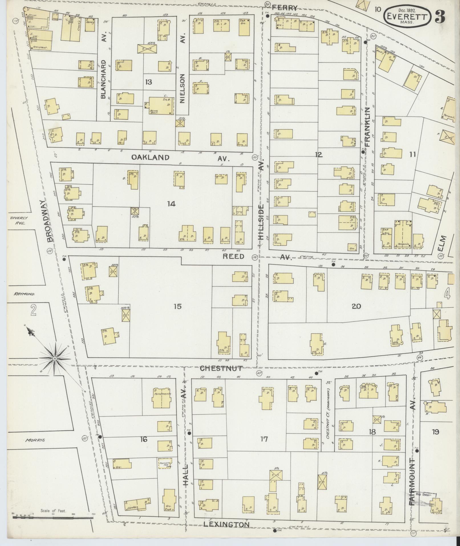 Sanborn Fire Insurance Map from Everett, Middlesex County, Massachusetts (1892), Sheet #0003 - Historic Sanborn Fire Insurance Map Print, vintage old map wall art, antique decor, genealogy gift, Massachusetts Massachusetts map