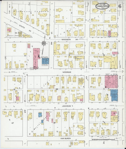 Sanborn Fire Insurance Map from Charleston, Coles County, Illinois (1919), Sheet #0006 - Complete Map Set gallery image, historic Sanborn map, vintage wall art, Illinois Illinois