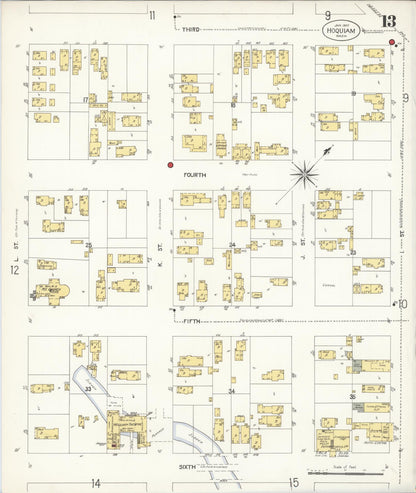 Sanborn Fire Insurance Map from Hoquiam, Grays Harbor County, Washington (1907), Sheet #0013 - Complete Map Set gallery image, historic Sanborn map, vintage wall art, Washington Washington